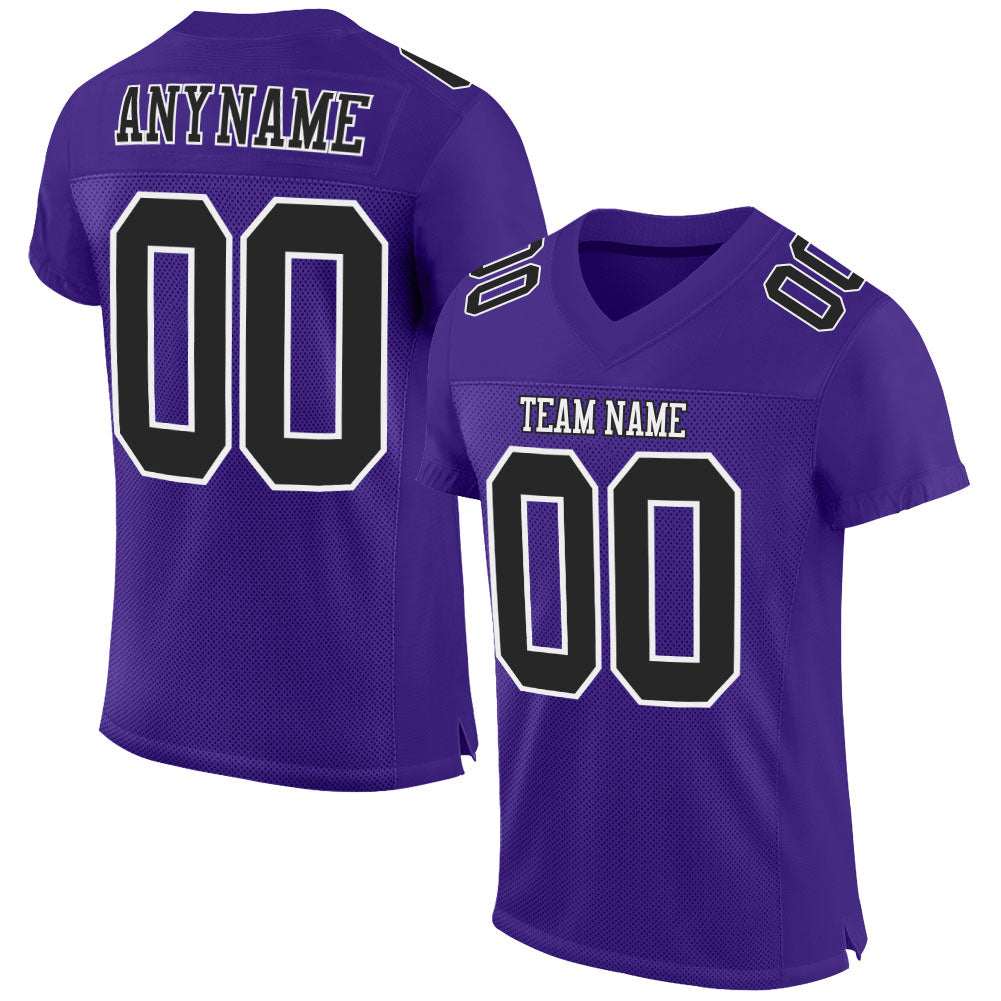 Custom Purple Black-White Mesh Authentic Football Jersey - Sky-Custom