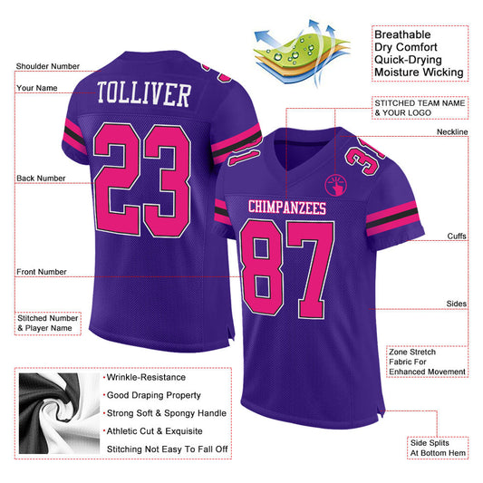 Custom Purple Hot Pink-Black Mesh Authentic Football Jersey - Sky-Custom