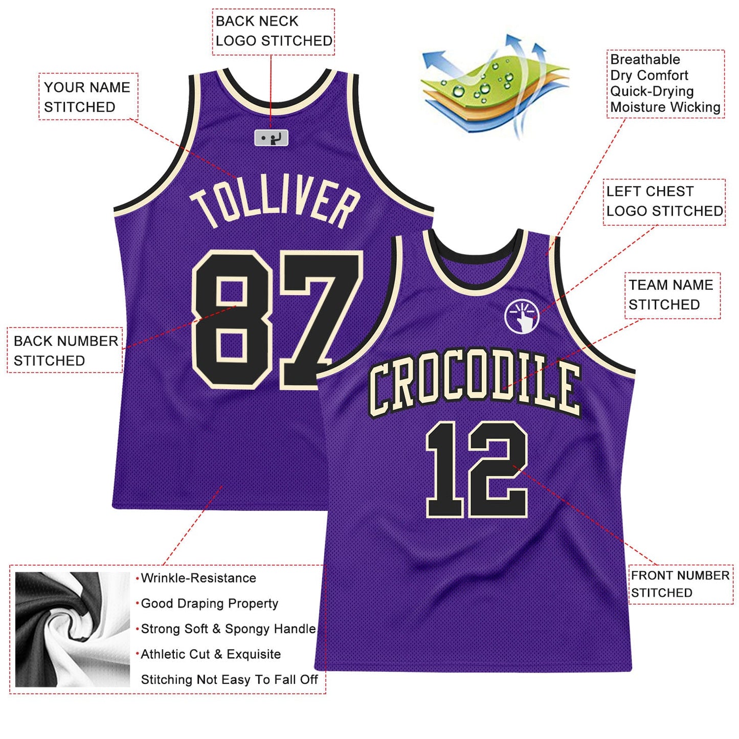 Custom Purple Black-Cream Authentic Throwback Basketball Jersey - Sky-Custom