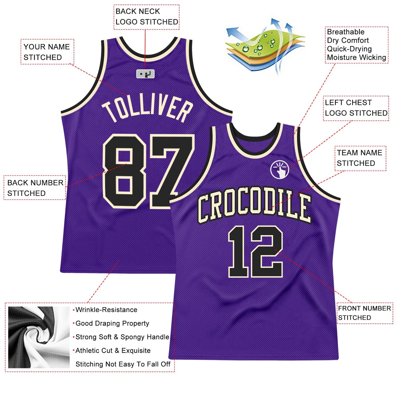 Custom Purple Black-Cream Authentic Throwback Basketball Jersey - Sky-Custom