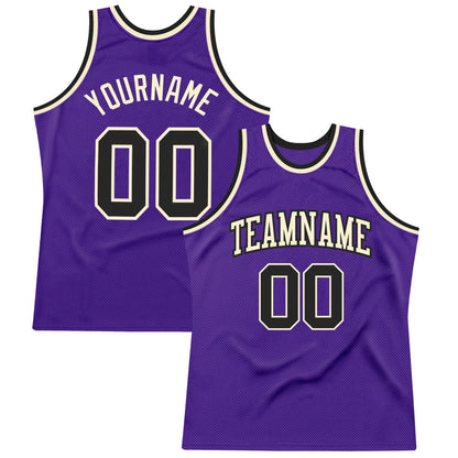 Custom Purple Black-Cream Authentic Throwback Basketball Jersey - Sky-Custom