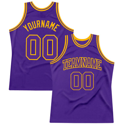 Custom Purple Purple-Gold Authentic Throwback Basketball Jersey - Sky-Custom