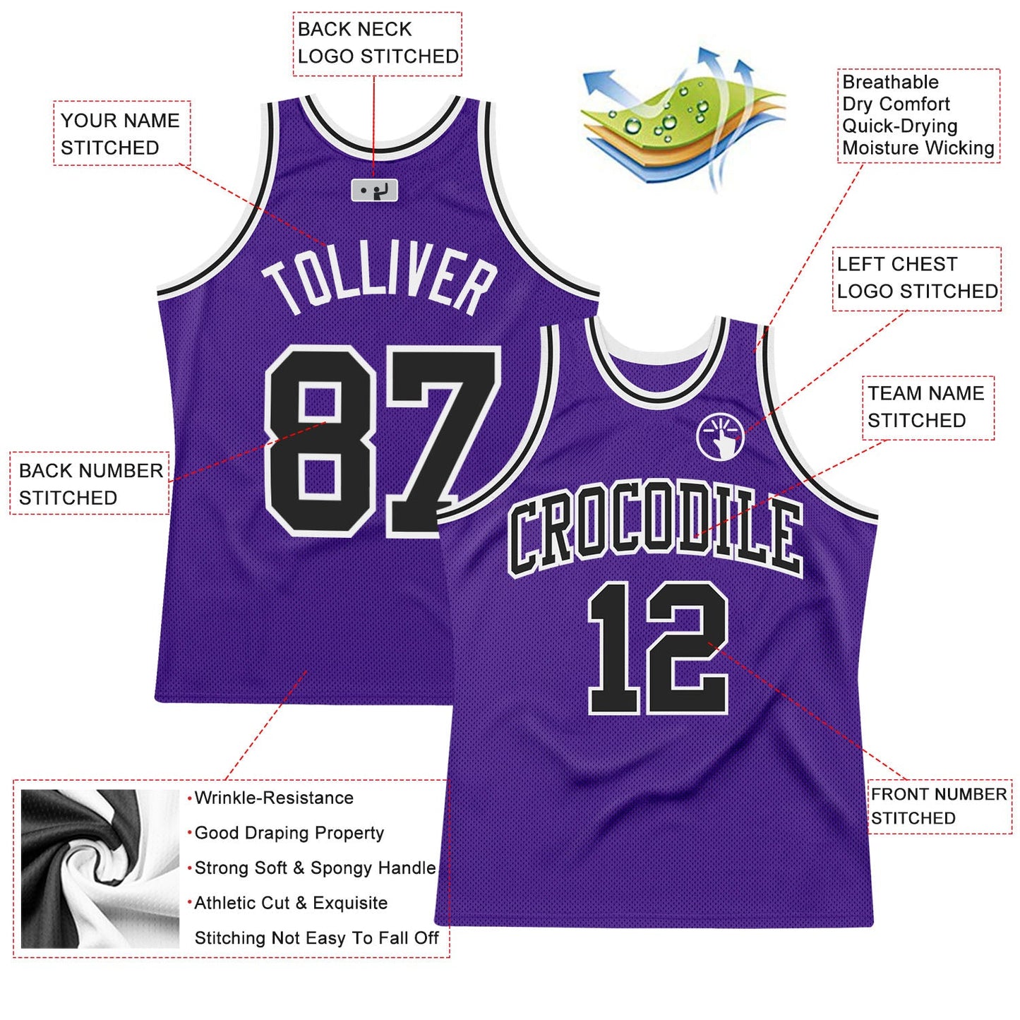 Custom Purple Black-White Authentic Throwback Basketball Jersey - Sky-Custom