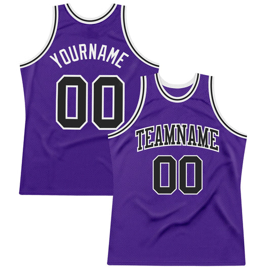 Custom Purple Black-White Authentic Throwback Basketball Jersey - Sky-Custom