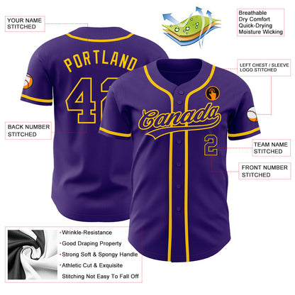 Custom Purple Purple-Gold Authentic Baseball Jersey - Sky-Custom