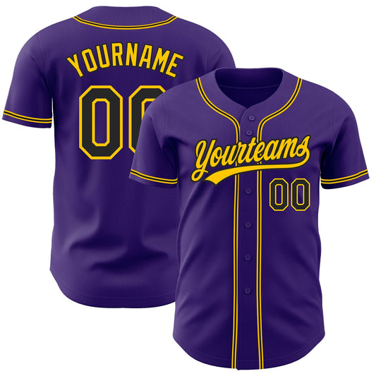 Custom Purple Black-Gold Authentic Baseball Jersey - Sky-Custom