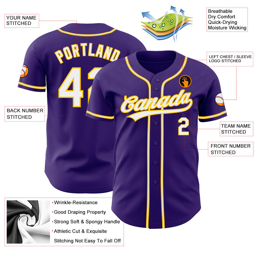 Custom Purple White-Gold Authentic Baseball Jersey - Sky-Custom