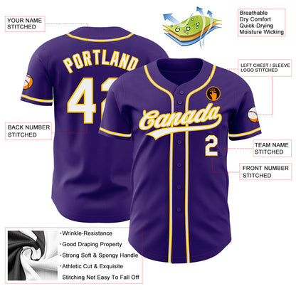 Custom Purple White-Gold Authentic Baseball Jersey - Sky-Custom