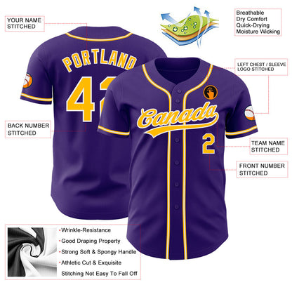 Custom Purple Gold-White Authentic Baseball Jersey - Sky-Custom