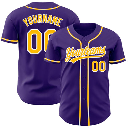 Custom Purple Gold-White Authentic Baseball Jersey - Sky-Custom