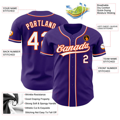 Custom Purple White-Orange Authentic Baseball Jersey - Sky-Custom