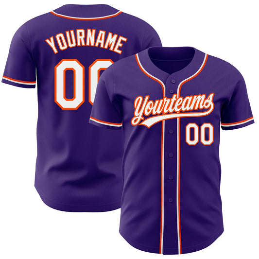 Custom Purple White-Orange Authentic Baseball Jersey - Sky-Custom