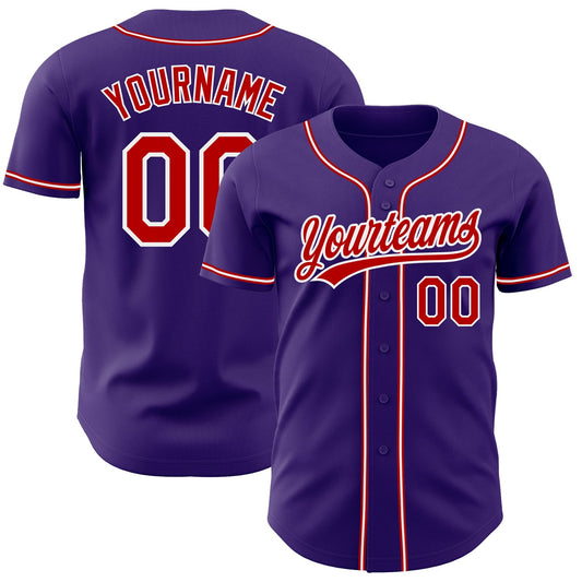 Custom Purple Red-White Authentic Baseball Jersey - Sky-Custom