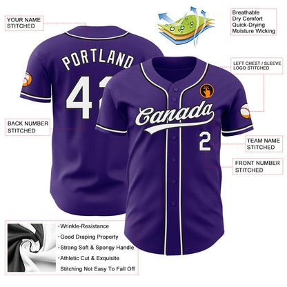 Custom Purple White-Black Authentic Baseball Jersey - Sky-Custom