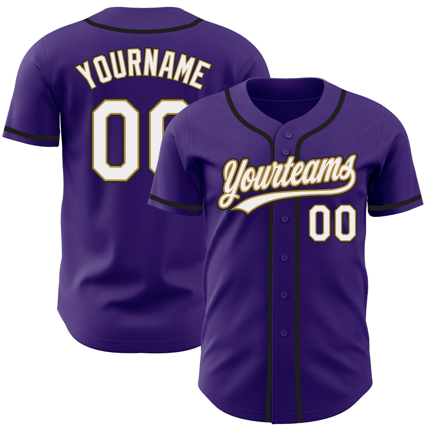 Custom Purple White Old Gold-Black Authentic Baseball Jersey - Sky-Custom