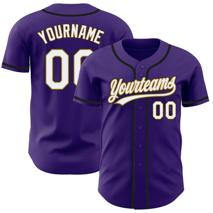 Custom Purple White Old Gold-Black Authentic Baseball Jersey - Sky-Custom