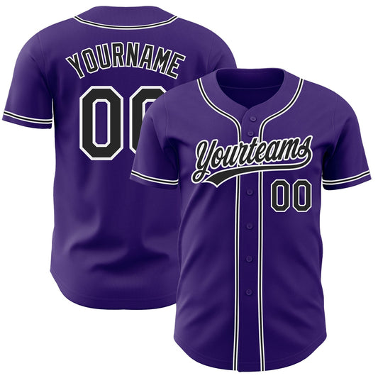 Custom Purple Black-White Authentic Baseball Jersey - Sky-Custom