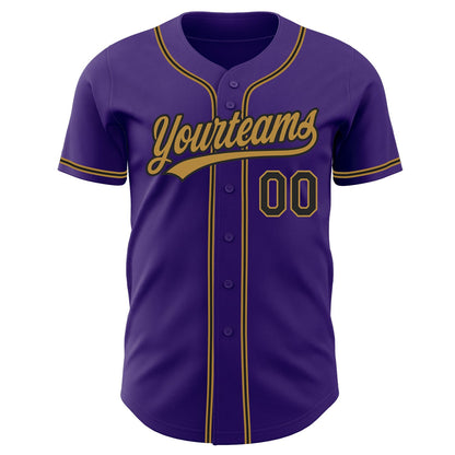 Custom Purple Black-Old Gold Authentic Baseball Jersey - Sky-Custom