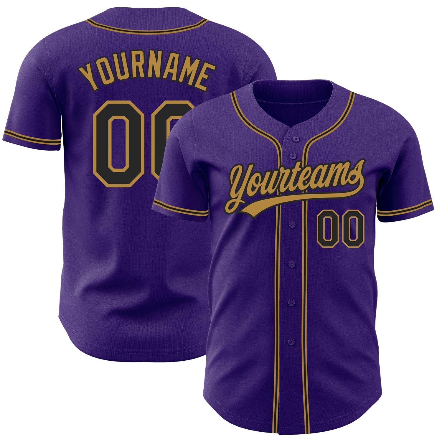 Custom Purple Black-Old Gold Authentic Baseball Jersey - Sky-Custom
