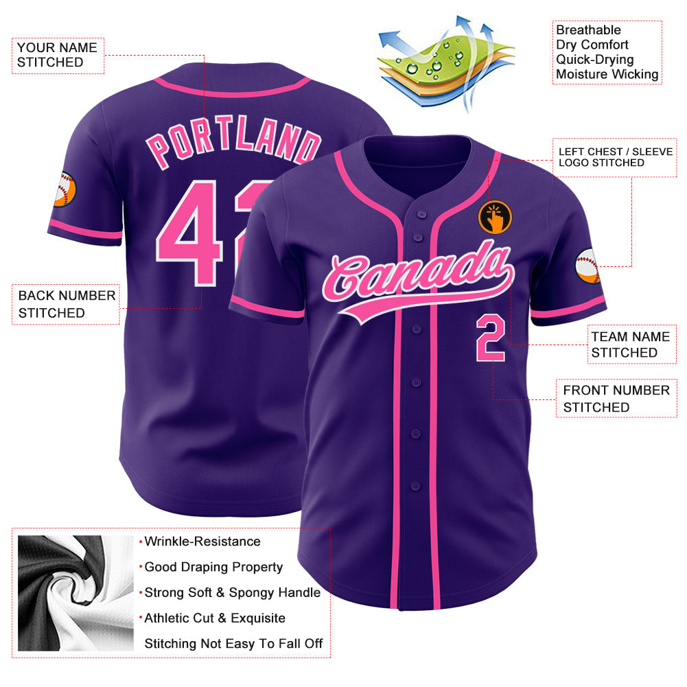 Custom Purple Pink-White Authentic Baseball Jersey - Sky-Custom
