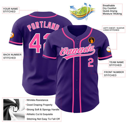 Custom Purple Pink-White Authentic Baseball Jersey - Sky-Custom