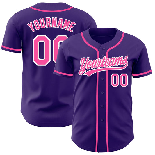 Custom Purple Pink-White Authentic Baseball Jersey - Sky-Custom