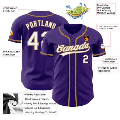 Custom Purple White-Old Gold Authentic Baseball Jersey - Sky-Custom