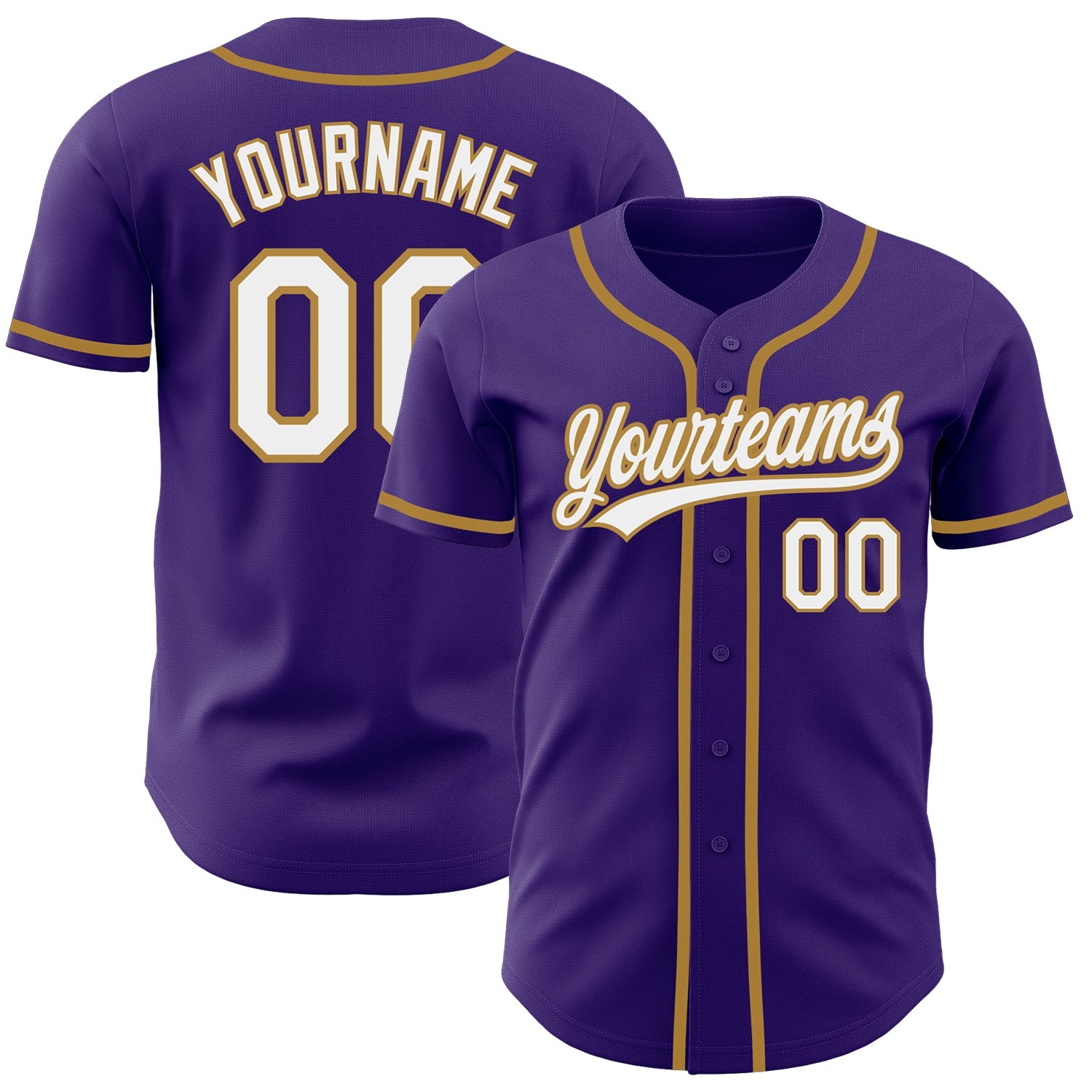 Custom Purple White-Old Gold Authentic Baseball Jersey - Sky-Custom