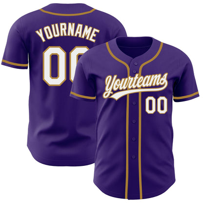 Custom Purple White-Old Gold Authentic Baseball Jersey - Sky-Custom
