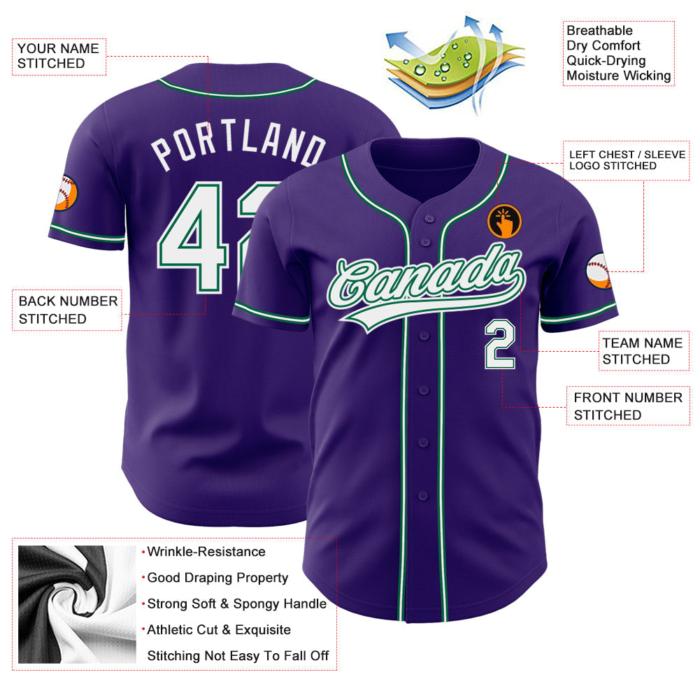 Custom Purple White-Kelly Green Authentic Baseball Jersey - Sky-Custom