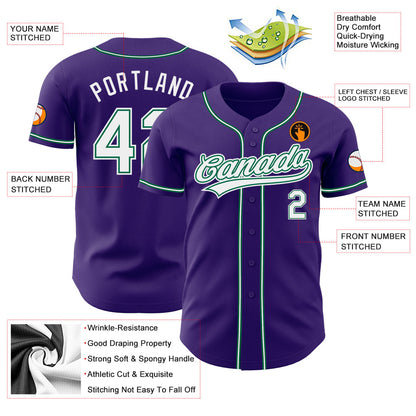 Custom Purple White-Kelly Green Authentic Baseball Jersey - Sky-Custom