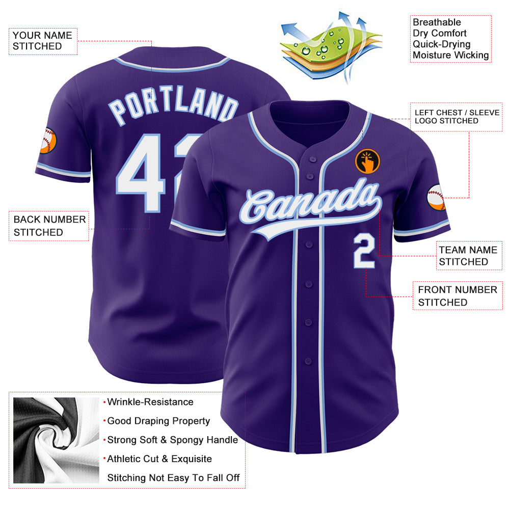 Custom Purple White-Light Blue Authentic Baseball Jersey - Sky-Custom