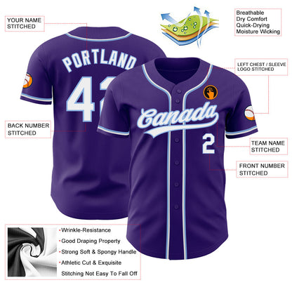 Custom Purple White-Light Blue Authentic Baseball Jersey - Sky-Custom