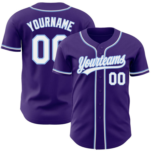 Custom Purple White-Light Blue Authentic Baseball Jersey - Sky-Custom