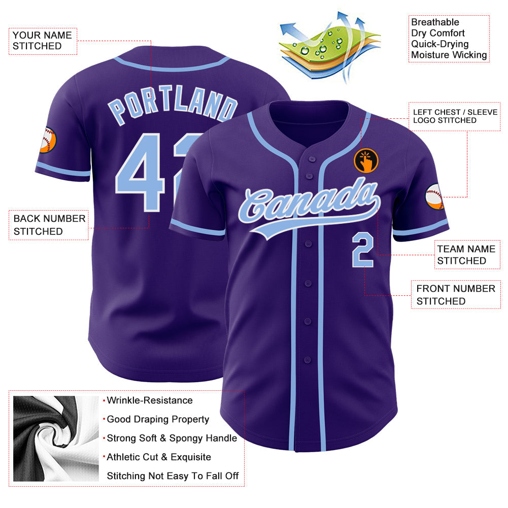 Custom Purple Light Blue-White Authentic Baseball Jersey - Sky-Custom
