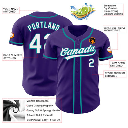 Custom Purple White-Teal Authentic Baseball Jersey - Sky-Custom