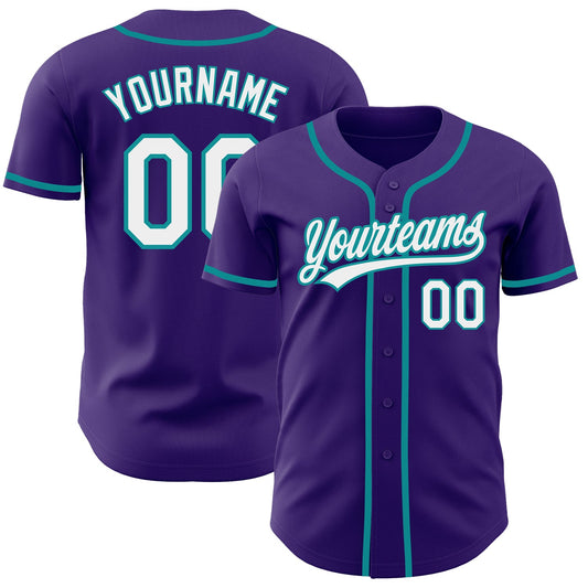 Custom Purple White-Teal Authentic Baseball Jersey - Sky-Custom