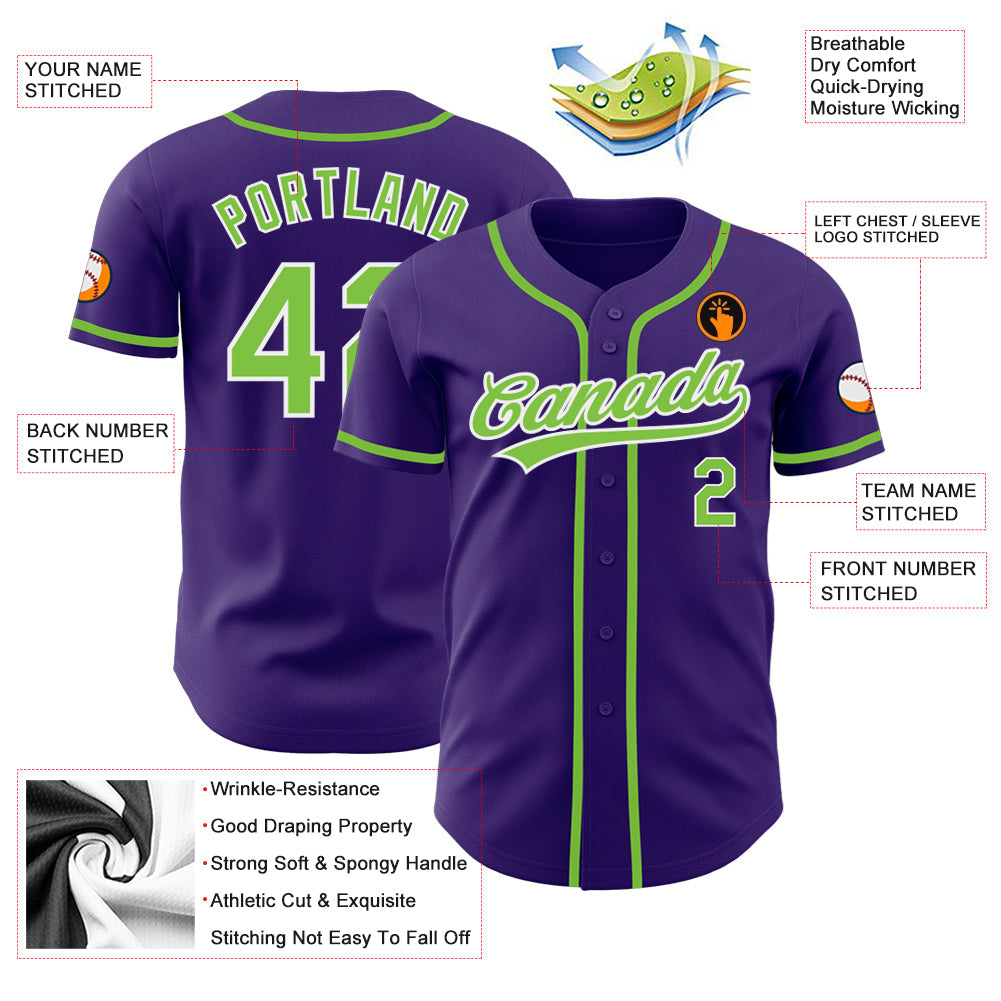Custom Purple Neon Green-White Authentic Baseball Jersey - Sky-Custom