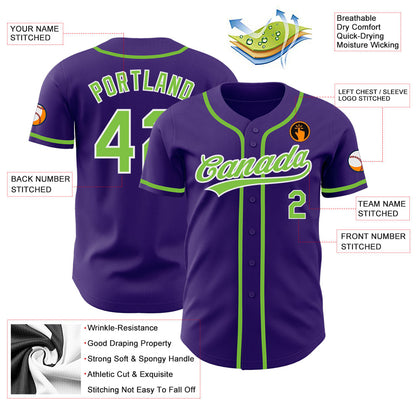 Custom Purple Neon Green-White Authentic Baseball Jersey - Sky-Custom