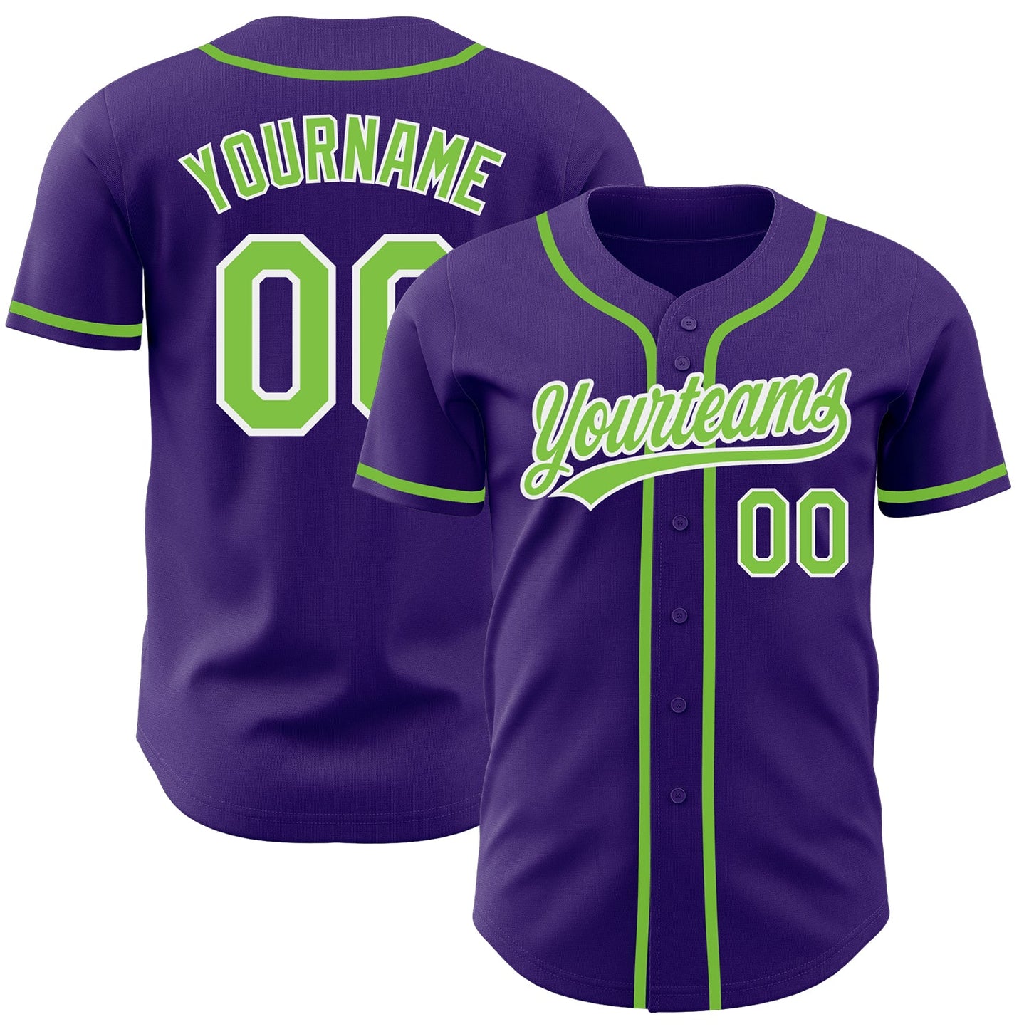 Custom Purple Neon Green-White Authentic Baseball Jersey - Sky-Custom