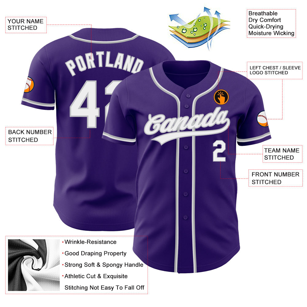 Custom Purple White-Gray Authentic Baseball Jersey - Sky-Custom