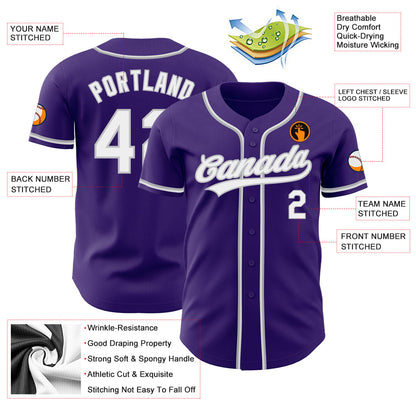 Custom Purple White-Gray Authentic Baseball Jersey - Sky-Custom
