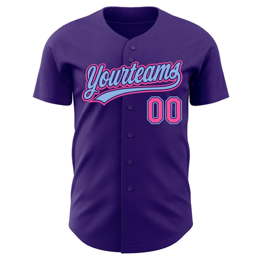 Custom Purple Pink-Light Blue Authentic Baseball Jersey - Sky-Custom