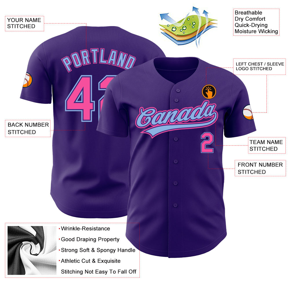 Custom Purple Pink-Light Blue Authentic Baseball Jersey - Sky-Custom