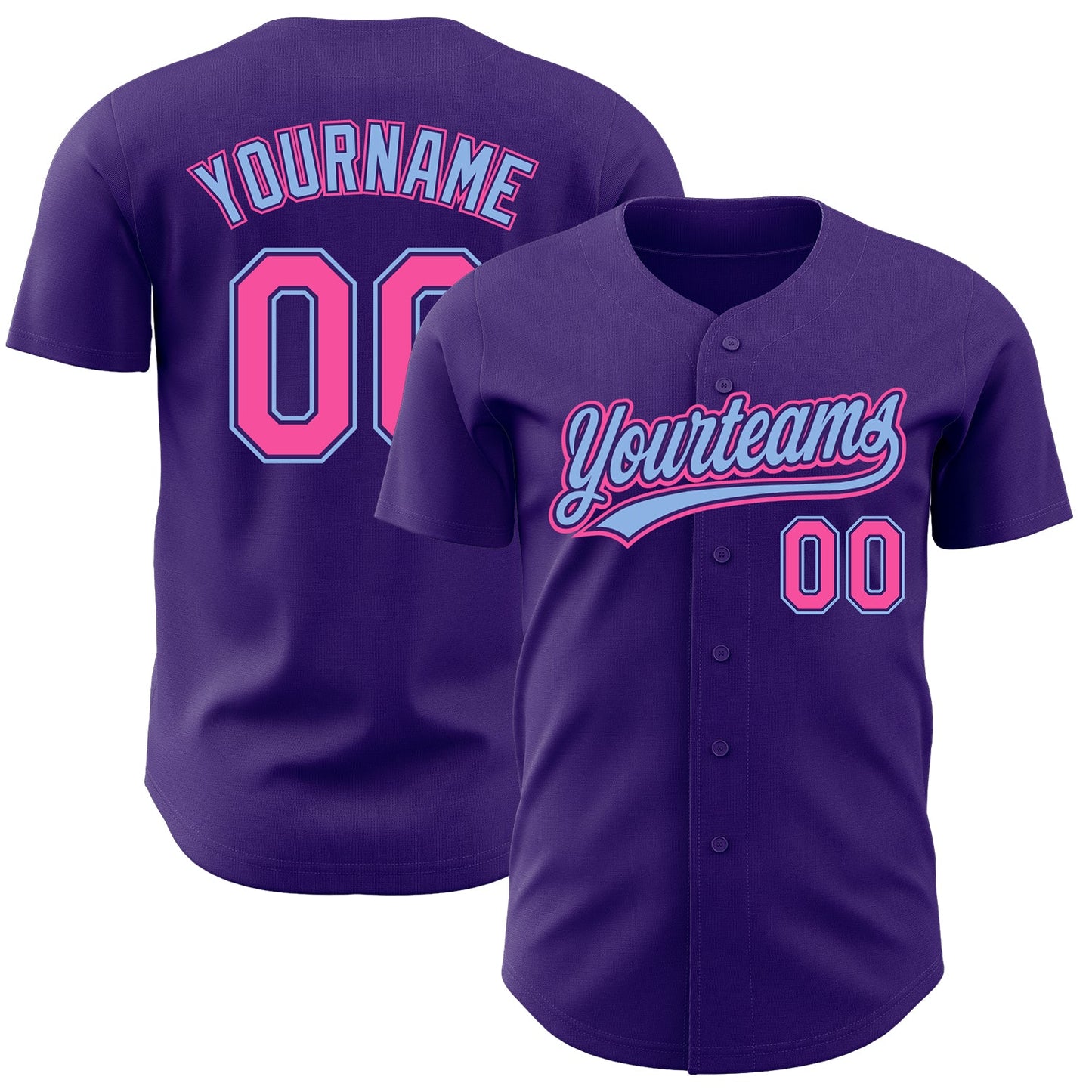 Custom Purple Pink-Light Blue Authentic Baseball Jersey - Sky-Custom