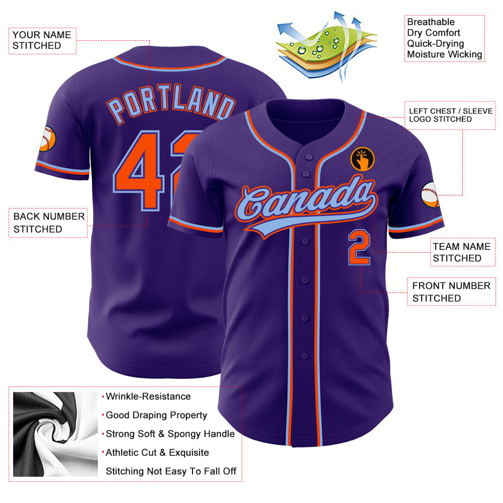 Custom Purple Orange-Light Blue Authentic Baseball Jersey - Sky-Custom