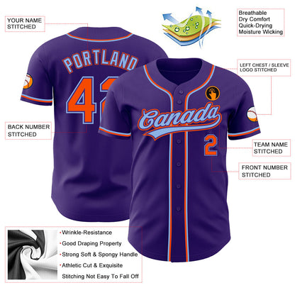 Custom Purple Orange-Light Blue Authentic Baseball Jersey - Sky-Custom