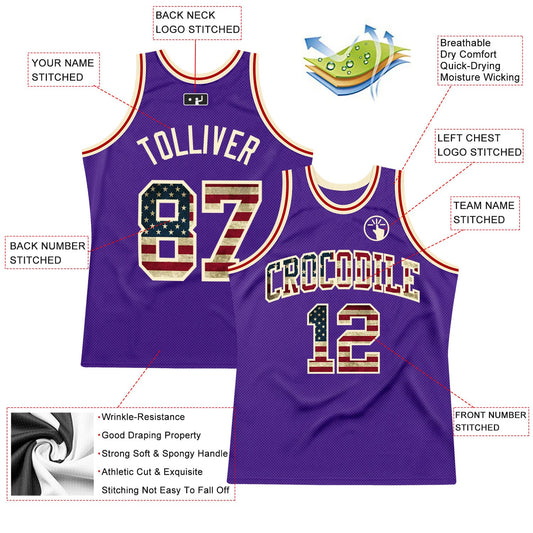Custom Purple Vintage USA Flag-Cream Authentic Throwback Basketball Jersey - Sky-Custom