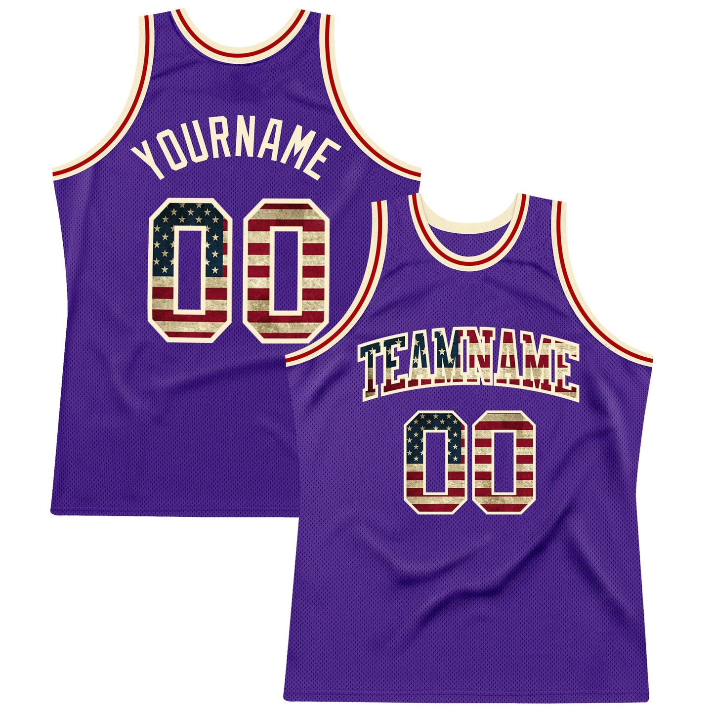 Custom Purple Vintage USA Flag-Cream Authentic Throwback Basketball Jersey - Sky-Custom