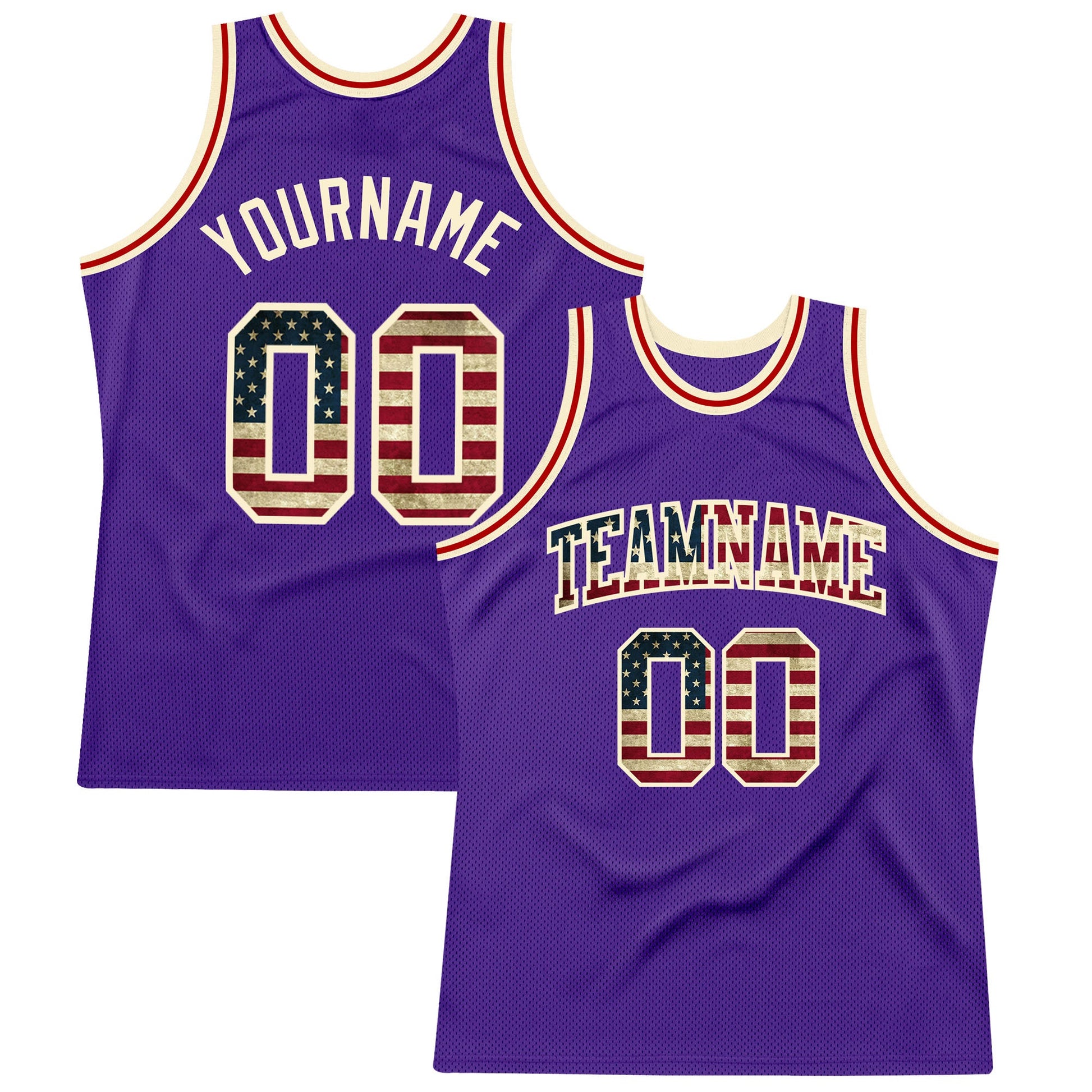 Custom Purple Vintage USA Flag-Cream Authentic Throwback Basketball Jersey - Sky-Custom